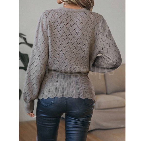 Mocha Brown Wrap Cardigan Long Lantern Sleeve Ties - Picture 4 of 10